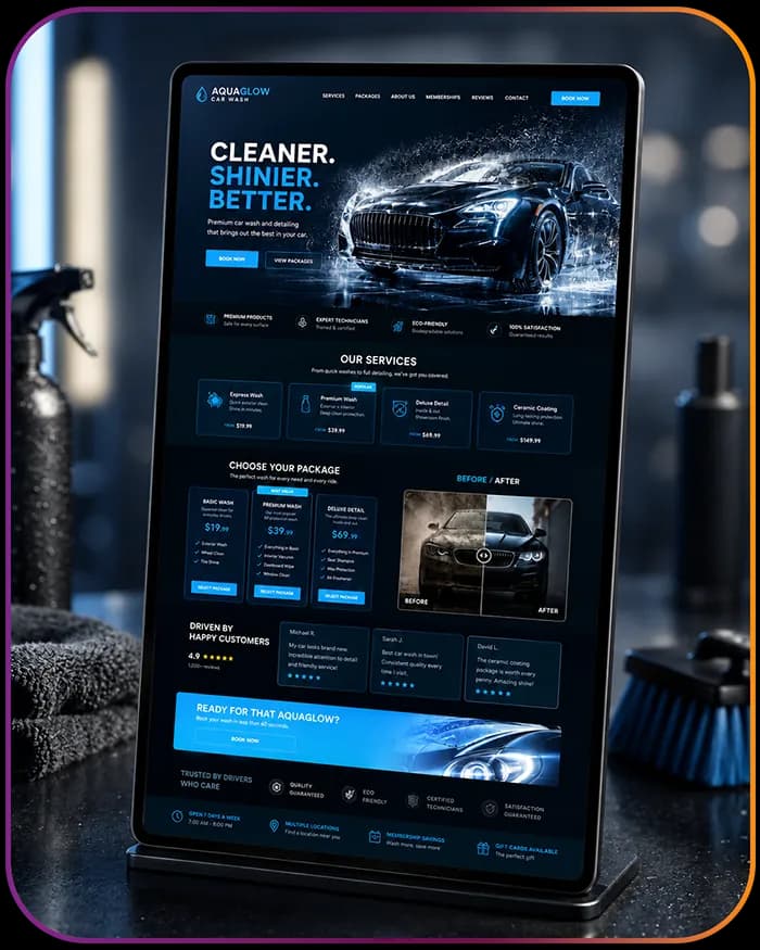 AquaGlow car wash website starter kit